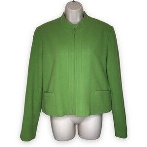 Harve Benard Wool Cashmere Blend Zip Front Short Green Jacket Womens Size 14